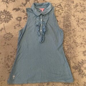 Lilly Pulitzer Blue and White Tank Top with Ruffled Detail